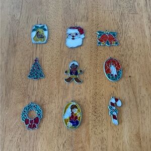 9 Vintage Stained Glass-like Metal Christmas Tree Ornaments